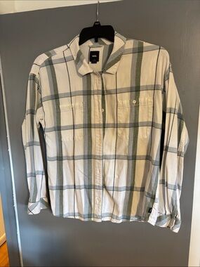 Vans Cream and Sage Plaid Button-Down Shirt